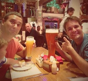 Dinner at Hopf with friends from the hall. Our visiting speaker from Hua Hin (a small town in Thailand about 5 hours from Pattaya) This is the fantastic restaurant! Pizza, beer, live music.... can't beat it! From the left: Igor, baby Timothy, Johno (our speaker, who's originally from Sweden but serves in Thailand) That's what we call the giant goblet!